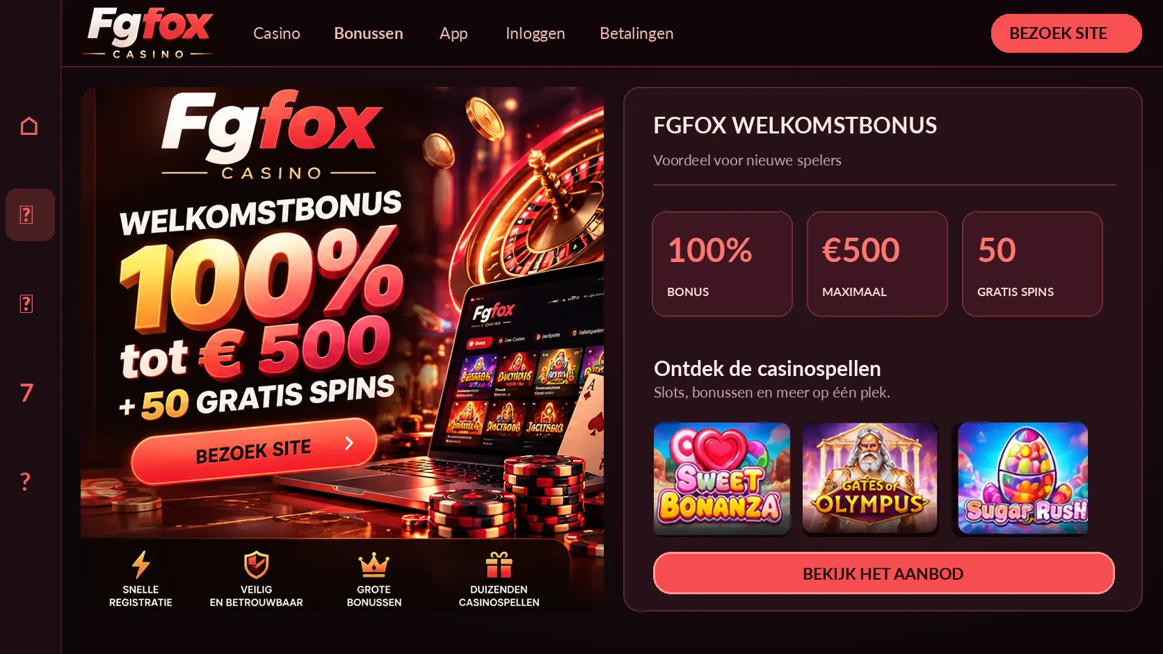 FgFox Welkomstpakket: 100% tot €500 + 50 Free Spins image 1